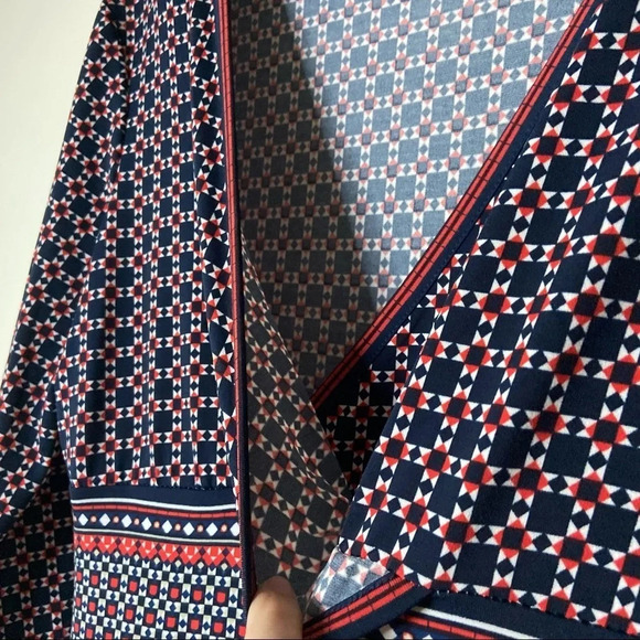 Max Studio L Geometric Wrap Front Midi Dress Boho Classic Transitional Bohemian - Picture 9 of 16